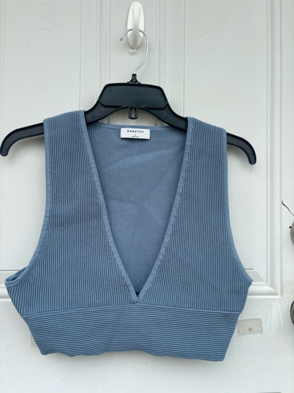 Babaton Light Blue Ribbed Knit Top
